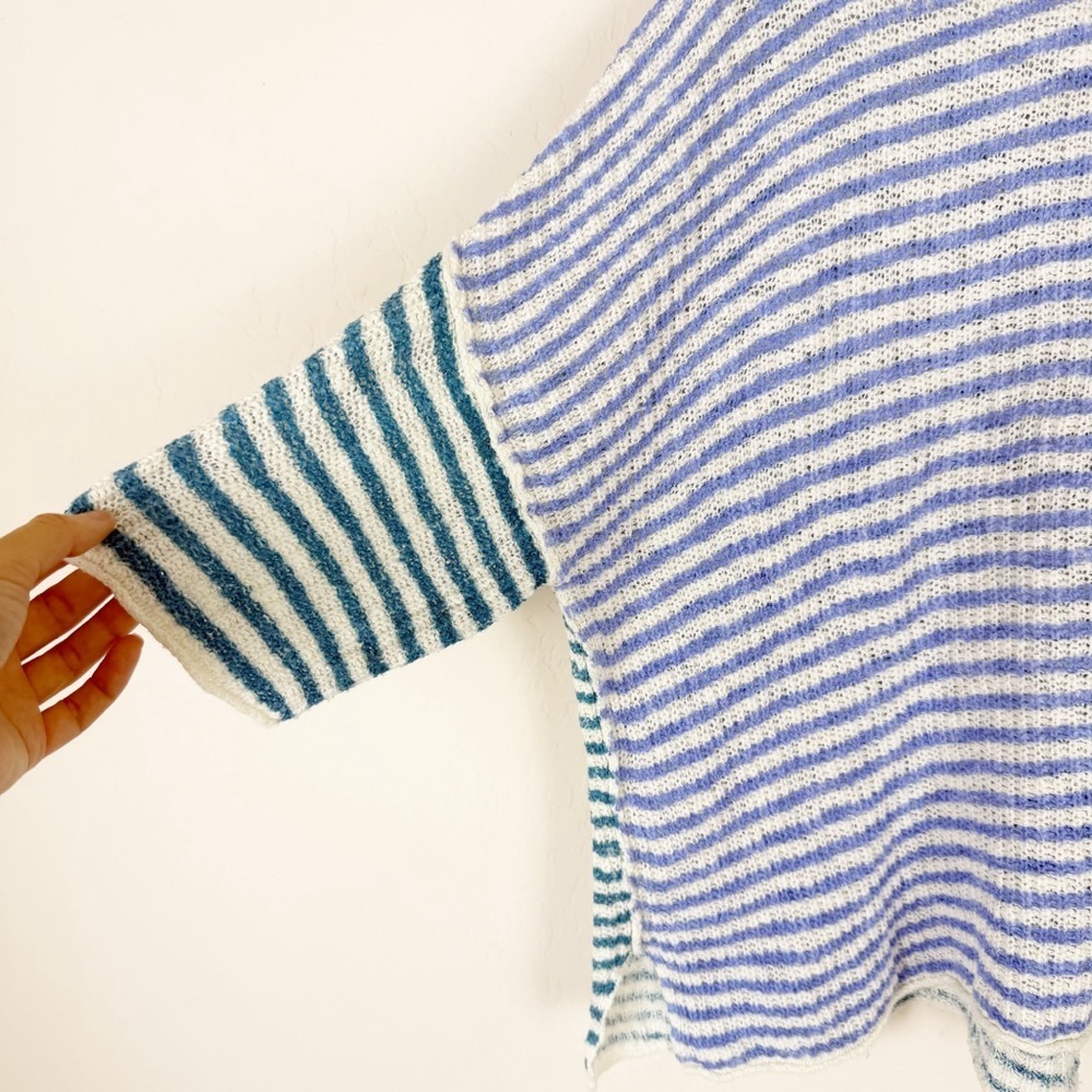 Sundance Journey Joy Open Knit Short-Sleeve Sweater Top Sky Stripe - Picture 4 of 9